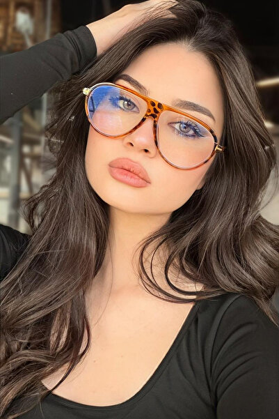 RMSMARKETİNG Leopard Print Blue Light Protection Transparent Glasses