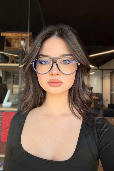 RMSMARKETİNG Khaki Transparent Glasses with Blue Light Protection