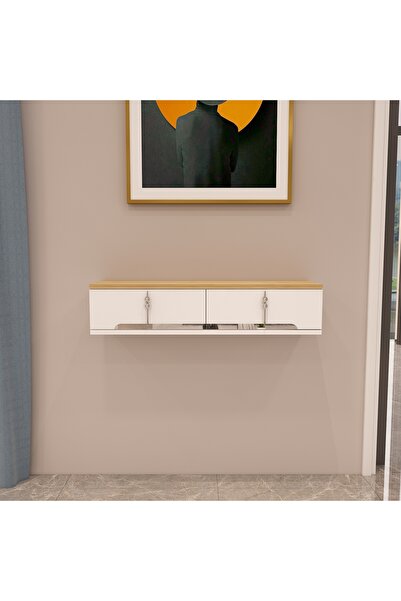 morepp Roza 90 cm Kapaklı, Raflı ,Duvara Monte Dresuar beyaz-safirmeşe-gümüş