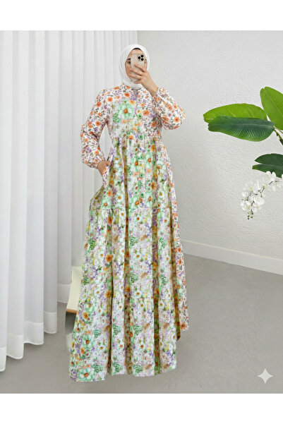 bellura Half Button Sleeve Elastic Patterned Dress