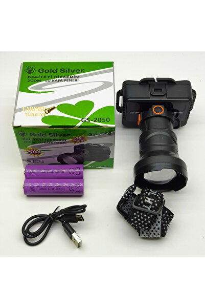farissu Gold Silver GS-2050 20W Zoomlu Solar Şarjlı Profesyonel Kafa Feneri