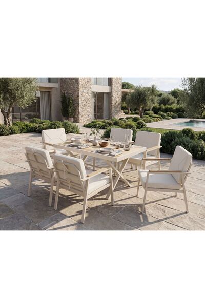 Tu Tienda Milas Alüminyum 6 Sandalye+Masa (80*140) Bahçe Balkon Mutfak Masa T...