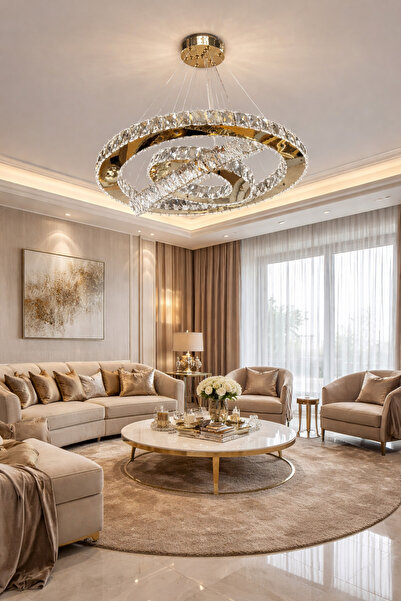 TREND 60x45x30 DAİRE 3 KATLI GOLD MODERN KRİSTAL AVİZE