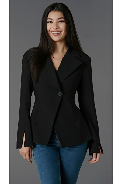 My Blog Black Double-Breasted Single-Button Jacket - 7011