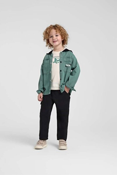 Escabel Cămașă cu glugă și imprimeu pentru bebeluși, 1-5 ani, verde