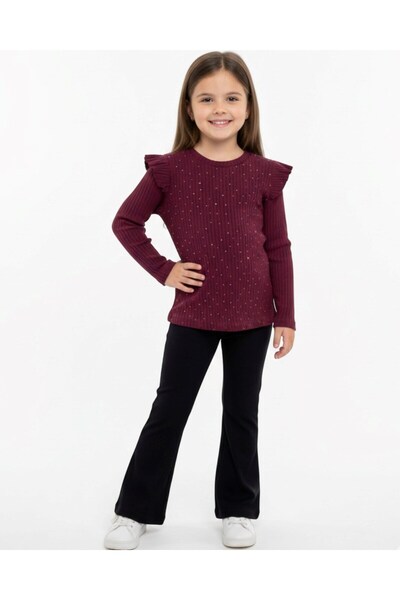 Ege Bebek طقم بناتي موسمي أنيق مكون من قطعتين من قماش الريبوند الرقيق المرصع ...