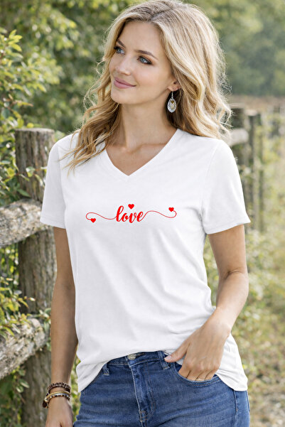LORVEX V-Neck Women's T-Shirt Comfortable Fit Lovee Printed T-Shirt