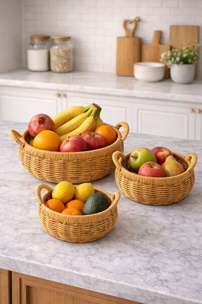 NEWNOW 3-Piece Wicker Basket Set – Decorative Organizer Basket with Handles –...