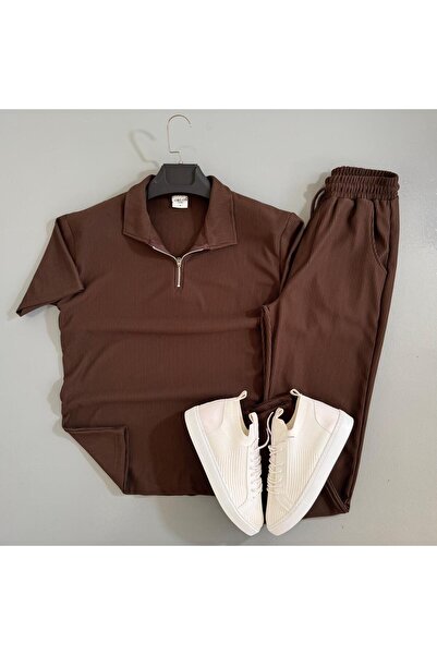 WENMİNG Men's Ribbed Ottoman Fabric T-Shirt and Pants Set