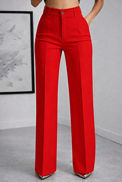 TRENDBUTİKOFFİCİAL Imported Double Face High Waist Pleated Palazzo Trousers