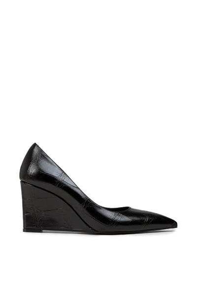 Deery Women's Crocodile Patterned Black Wedge Heel Shoes