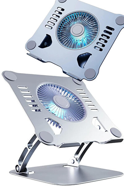 TechnoStation Metal Laptop Standı Yükseklik Ayarlı Fanlı Premium Tek Büyük Fa...