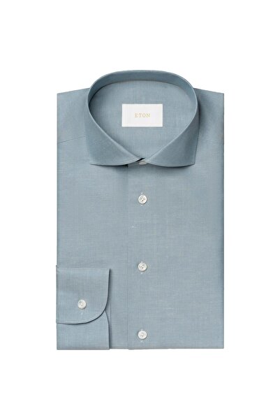 Eton Mavi Pamuk Keten İpek Gömlek