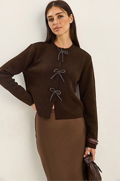 Hiccup LUCCI knitted cardigan with collar at the base of the neck and bow detail