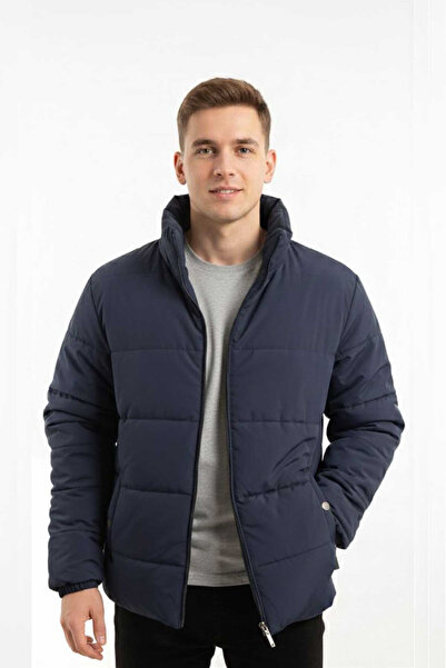 Swana Men's stand collar puffer jacket - navy blue
