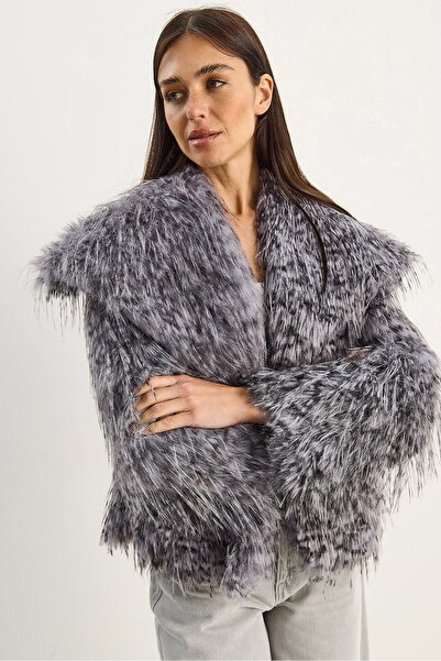 Hiccup Palton supradimensionat din blană artificială cu imprimeu leopard LUCCI