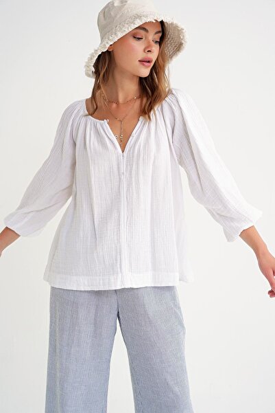 Hiccup Mixray button muslin blouse