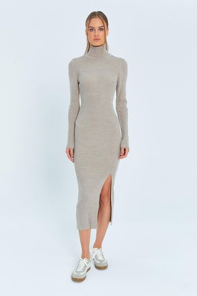 Hiccup Mixray knitted midi dress with high collar and slit