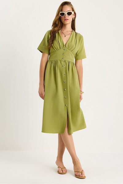 Hiccup V-neck midi dress with buttons