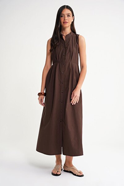 Hiccup Mixray Butona Tippet Collar Maxi Dress