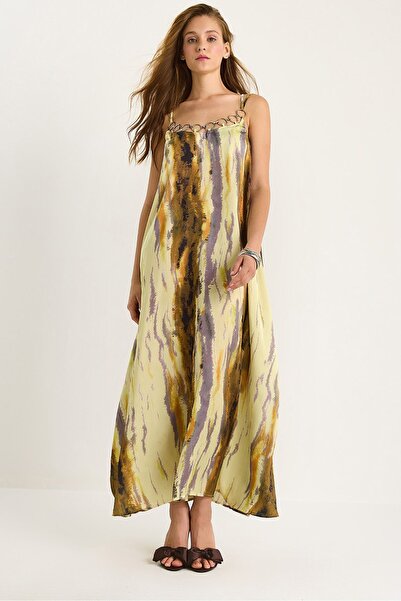 Hiccup Printed maxi dress with square collar and slit