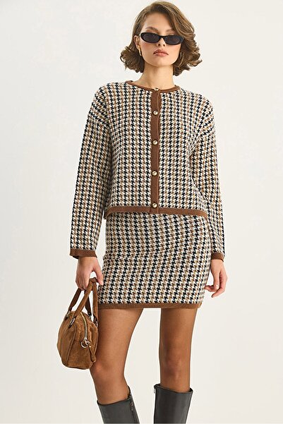 Hiccup LUCCI Crowbar Patterned Knitwear Two-Piece Set with Cardigan and Skirt