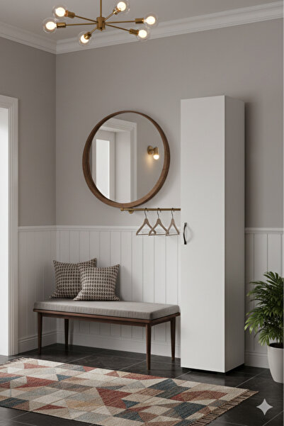 KZY Mobilya Tek Kapaklı 5 Raflı Ayakkabılık&Portmanto