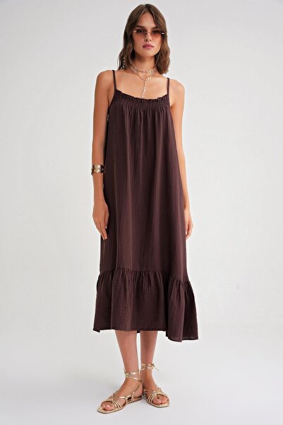 Hiccup Mixray Midi Muslin Dress with Ruffle Detail