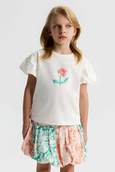 NK Детска тениска с макове за момичета 4-8 години Екру