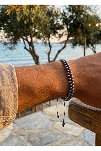 Duke Nickle Men's Silver Metal Beaded Black String Adjustable Bracelet Modern...