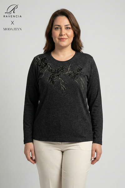 Ravencia Γυναικεία μπλούζα από βαμβάκι βισκόζης με σχέδιο δέντρου, πέτρινη λύ...