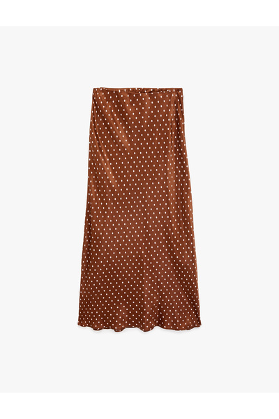 Koton Slim Fit Polka Dot Patterned Midi Satin Skirt