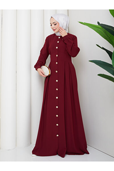 EFSUN MODA Women's Gold Buttoned Crepe Dress with Tessuture