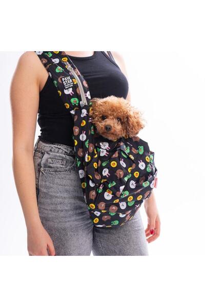 Pawstar Osaka Smile Siyah Emoji Desenli Crossbody Çanta Çapraz Kedi Köpek Taş...