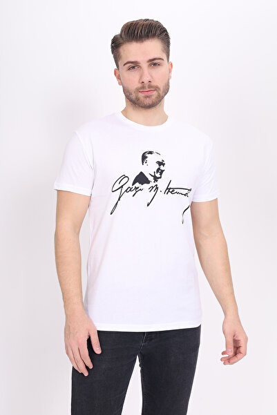 Toontoy Tricou unisex cu mânecă scurtă, cu imprimeu Ataturk, cu gât turnat