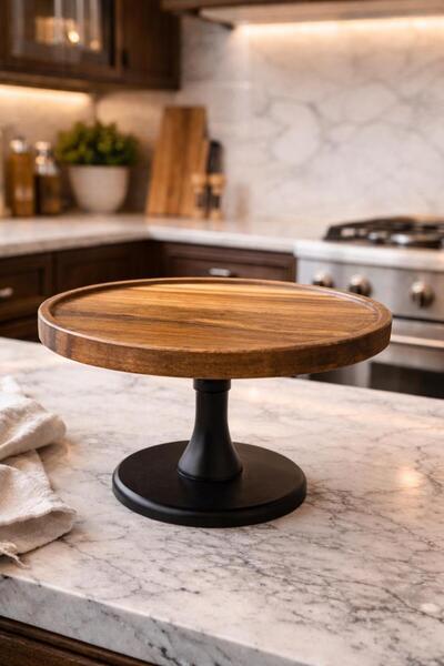 Gaia Concept Kahverengi Ahşap Kek Pasta Standı 20x20 cm Sunum Tabağı Kurabiye...