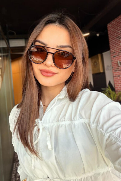 RMSMARKETİNG Brown Patterned Round Sunglasses