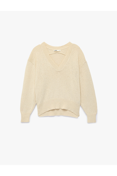 Koton Cotton Long Sleeve V-Neck Knit Sweater