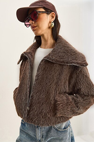 Hiccup LUCCI Textured Plush bomber jacket with zip closure