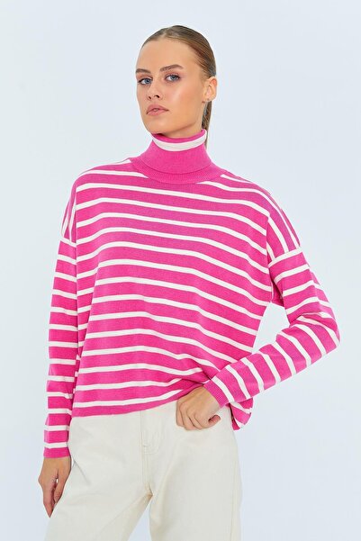 Hiccup Mixray striped ribbed high-neck sweater