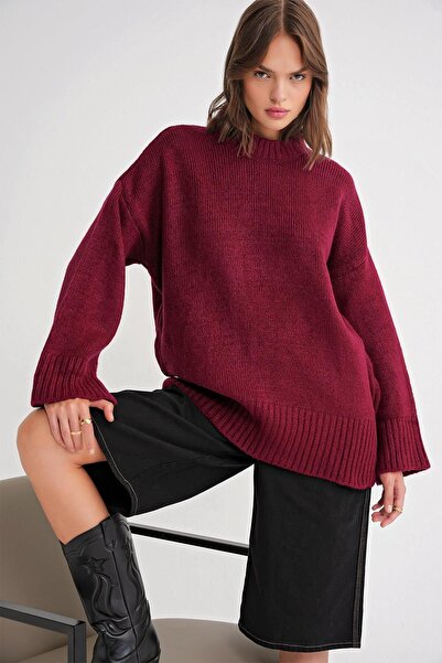 Hiccup Mixray oversized rib knit sweater with round neck