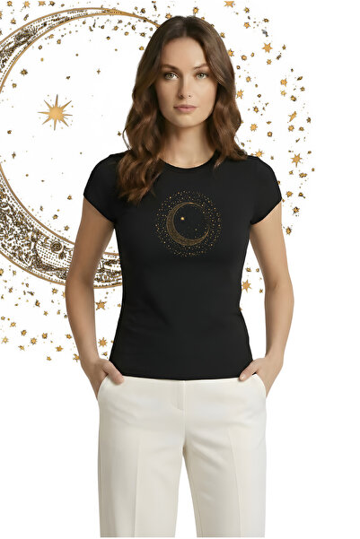 Kurun's Collection Μπλούζα με κοντό μανίκι Crescent and Stars με τύπωμα από α...