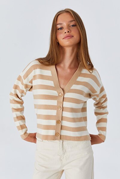 Hiccup Mixray striped V-neck button cardigan