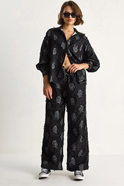 Hiccup LUCCI matching set, oversized shirt with embroidery and wide trousers