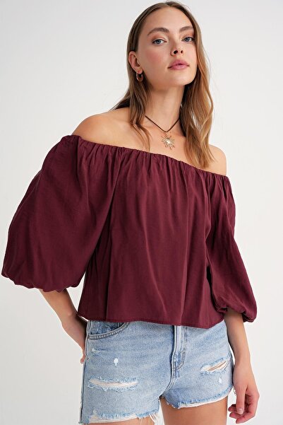 Hiccup Mixray thin Modal- Polyester blouse with Madonna collar and Ruffle Detail