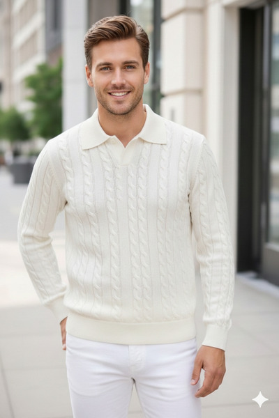 youknitwear you Riviera 100% Cotton Polo Collar Men's Sweater