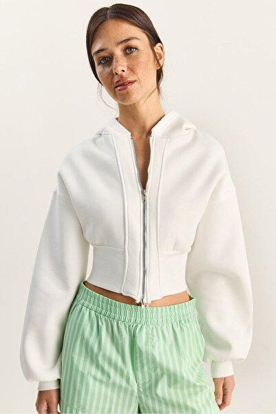 Hiccup LUCCI Hooded Slim Fit Ribbed Knit Crop Sweatshirt