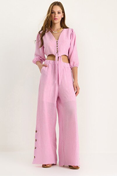 Hiccup Bianco Lucci two-piece set for blouse with tie detail, pants with line...