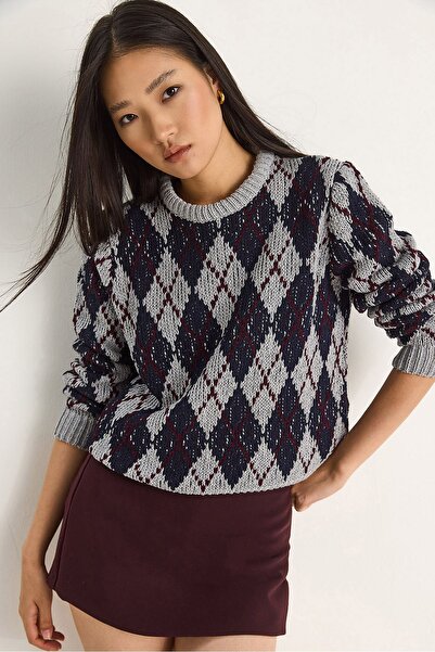 Hiccup LUCCI women's round-neck knitted sweater with diamond pattern