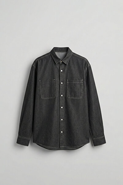 ablukaonline Men's Regular Fit Contrast Stitched Denim Shirt Black